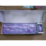 TWOTECH Petek Görünümlü Kablosuz Renkli Klavye Mouse Seti - Retro, Sessiz, Q Türkçe Dizayn - Mor
