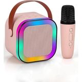 Twotwo Parti-Doğum Günü-Bekarlığa Veda Karaoke Hoparlör Kart/usb Mikrofonlu Işıklı Bluetooth Speaker-Farklı Ses Efektleri-Açık Hava Karaoke Ev Mikrofon Seti - Pembe