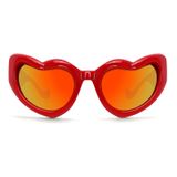 TYA Kalp Şekilli Güneş Gözlüğü Kadın Erkek Büyük Boy Sarma Funky Rave LOVE Tıknaz Güneş Gözlükleri Eğlenceli Tonlar, Kırmızı Krom Çerçeve - Renkli Lens, Oversize