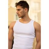 Tynemode Erkek Beyaz Halter Yaka Fitilli Sporcu Likralı Atlet