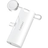 Type-C 20W Hızlı Şarj Soketli Mini Powerbank 5000MAH Dahili Saat Şarj Kablolu Taşınabilir Batarya - Beyaz