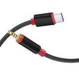 Type-C - 3.5mm Aux Ses Kablosu, Örgülü Kulaklık Kablosu, Mikrofon Destekli Araç ve Telefon Ses Aktarım Kablosu, 1 Metre (Siyah/Kırmızı)