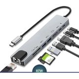 Type-C 8 In 1 Ethernet Sd USB HDMI Çoğaltıcı - Gri
