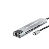 Type-C Combo Hub Hdmi 4K Usb 3.0 Lan Kart Okuyucu 8 Port - Gri Hdx7841