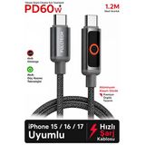 Type-C Hızlı Şarj Kablosu Pd 60W İphone 15 16 17 Pro Pro Max Plus Uyumlu 480Mbps Data Transfer Led