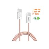 Type-C Şarj Kablosu PD 60W 3A 1Gbps Hızlı Şarj & Data Transfer Usb-c Iphone Android Örgülü Kablo Pembe 2 Metre