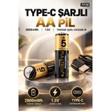 Type-C Şarjlı AA Pil 1.5V 2800mWh, USB-C ile Şarj Edilebilir, 1000+ Şarj Döngüsü, 5V 380mA, Tekrar Kullanılabilir AA Kalem Pil FP28