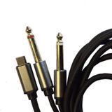 Type-c To 2x 6.35 Mm Çivi Jak Ses Kablosu 1.5 Metre Telefon Bilgisayar Mikser Amfi Dönüştürücü Kablo Siyah