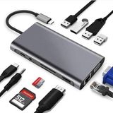 Type-C To HDMI Adaptör 11 In 1 Dört USB 3.0 Bağlantı Noktası 4K HDMI VGA Type C Pd Usb3.0 RJ45 Ethernet Sd Tf Kart Okuyucu 3.5mm Aux MacBook Pro Air Uyumlu - 1 GB - 00-Siyah - Beyaz - Option-1
