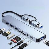 Type-C/USB Hub Çevirici Dönüştürücü 8in1 4x USB SD/TF Kart 3.5 Jack PD Dönüştürücü Adaptör