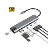 TYPE‑C to HDTV 8 in 1 Dönüştürücü Adaptör | 4K UHD Görüntü | RJ45 + TF/SD + HDMI + USB + PD | Macbook & Laptop Uyumlu