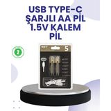 Typec USB ile Hızlı Şarj Edilebilir Aa Kalem Pil | 1.5V Lityum | Çiftli Paket