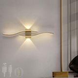 TZSMUM LED Modern Duvar Lambası USB Şarj Edilebilir Duvar Lambası Pille Çalışan Duvar Apliği Demir Akrilik Uzun Paralel Tasarım İç Mekan Dekoratif Yatak Odası Oturma Odası Koridor için (80 cm, Altın