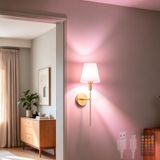 TZSMUM RGB Uzaktan Kumandalı İç Mekan Retro LED Duvar Lambası Kısılabilir Duvar Aydınlatmaları USB Şarj Edilebilir Kumaş Abajur Endüstriyel Demir Duvar Lambası Yatak Odası için (1 Adet, Yuvarlak Altın
