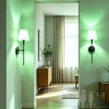 TZSMUM RGB Uzaktan Kumandalı İç Mekan Retro LED Duvar Lambası Kısılabilir Duvar Aydınlatmaları USB Şarj Edilebilir Kumaş Abajur Yatak Odası için Endüstriyel Demir Duvar Lambası (2 Adet, Yuvarlak Siyah