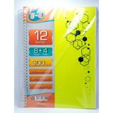 U-4 8+4 Bölümlü 300 Yaprak A4 Sipralli Ayraçlı Defter 8 Kareli 4 Çizgili Çoklu Defter - Sarı