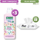 U Green Clean Baby Çamaşır Yumuşatıcı x 3 + Islak Mendil - 1 lt