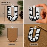 U Harf Yılbaşı Süsü – Mdf Çam Ağacı Desenli Asılabilir Dekor (5X5 Cm)