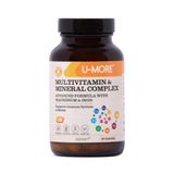 U-MORE Multivitamin ve Mineral Kompleksi, Şekersiz, Glutensiz, Kalsiyum, Magnezyum, A, B1, B2, B5, B6, B12, D3, K, C Vitaminleri, Demir, Çinko - 60 Tablet