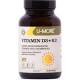 U-MORE Vitamin D3 (1000IU) + Vitamin K2 - Şeker, Glüten, GDO İçermez - 60 Yumuşak Kapsül