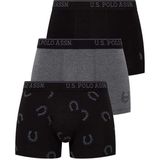 U.S.POLO 80304 ERKEK 3 LÜ LİKRALI COTON SİYAH-ANTRASİT-SİYAH BASKILI BOXER - Renkli
