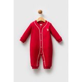 U.S. Polo Assn. %100 Pamuk / %100 Cotton Çıtçıtlı Kız Bebek Tulum - Kırmızı - 3 - 6 Ay