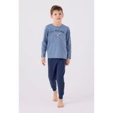 U.s. Polo Assn. %100 Pamuk Erkek Uzunkol Çocuk Pijama Takım - Mavi - 4 - 5 Yaş