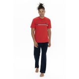 U.S. Polo Assn. 18901 Erkek Kısa Kollu Yakası Düğmeli Pijama Takımı-Kırmızı