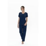 U.S. Polo Assn. 20015 Kadın Lacıvert Kısa Kollu V Yaka Müslin Kumaş Pijama Takımı