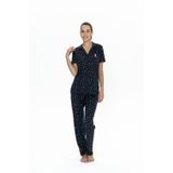 U.S. POLO ASSN. 20051 Kadın Lacıvert Kısa Kollu Boydan Patlı Pijama Takımı-LACİVERT-L