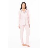 U.S Polo Assn. 20138 Kadın Uzun Kollu Gömlek Pijama Takımı, Pembe, S Beden
