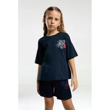 U.s. Polo Assn. 2072 Garson Çiçek Desenli Kız Çocuk Lacivert Bisiklet Yaka Kısa Kollu Şort Pijama Takım