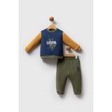 U.S. Polo Assn. Erkek Bebek Eşofman Takımı, Mavi-Haki, 3 Yaş