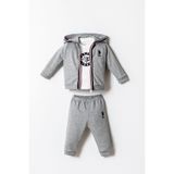 U.S. Polo Assn. Erkek Bebek Gri Eşofman Takımı, Fermuarlı Hoodie, 3'Lü Set, 9-12 Ay