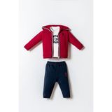 U.S. Polo Assn. Erkek Bebek Kırmızı 3'lü Takım, Fermuarlı Hoodie, T-shirt ve Eşofman Altı