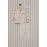 U.S. Polo Assn. Erkek Bebek Krem Takım, Mantar ve Yaprak Desenli, 3'lü Set, 0-3 Ay