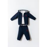U.S. Polo Assn. Erkek Bebek Lacivert Eşofman Takımı, 3'Lü Set, Fermuarlı Yaka, Lastikli Paça, 3 Yaş
