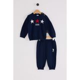 U.S. Polo Assn. Erkek Bebek Lacivert Eşofman Takımı, Yıldız Desenli, 9-12 Ay