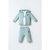 U.S. Polo Assn. Erkek Bebek Yeşil Eşofman Takımı, Fermuarlı Hoodie, 3'Lü Set, 6-9 Ay