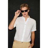 U.S. Polo Assn. Erkek Beyaz Kısa Kollu Keten Gömlek 50321257-VR013