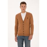 U.S. Polo Assn. Erkek Camel Basic Triko Hırka 50313702-VR233 - Bisküvi - XL