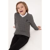 U.S. Polo Assn. Erkek Çocuk Gri Melanj V Yaka Basic Kazak 50315639-VR086
