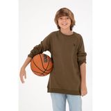 U.S. Polo Assn. Erkek Çocuk Haki Sweatshirt 50293633-VR027, Yeşil, 7-8 Yaş, HAKI
