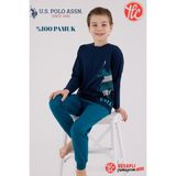 U.s. Polo Assn. Erkek Çocuk Logolu Lacivert %100 Pamuklu Uzun Kollu Paça Lastikli Pijama Takım - 6 - 7 Yaş