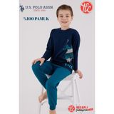 U.s. Polo Assn. Erkek Çocuk Logolu Lacivert %100 Pamuklu Uzun Kollu Paça Lastikli Pijama Takım - 6 - 7 Yaş
