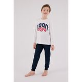 U.S. Polo Assn. Erkek Çocuk Pijama Takımı, Uzun Kol Pijama Takım, %100 Pamuk - Beyaz - 14 - 15 Yaş