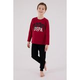 U.S. Polo Assn. Erkek Çocuk Pijama Takımı, Uzun Kol Pijama Takım, %100 Pamuk - Bordo - 14 - 15 Yaş