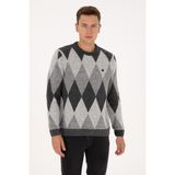 U.S. Polo Assn. Erkek Comfort Fit Bisiklet Yaka Baklava Desenli Antrasit Kazak 50314947-VR006