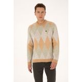 U.S. Polo Assn. Erkek Comfort Fit Bisiklet Yaka Baklava Desenli Camel Kazak 50314947-VR015 - Camel - Altın - 2XL