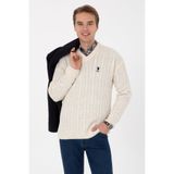 U.S. Polo Assn. Erkek Comfort Fit V Yaka Krem Kazak 50315038-VR071